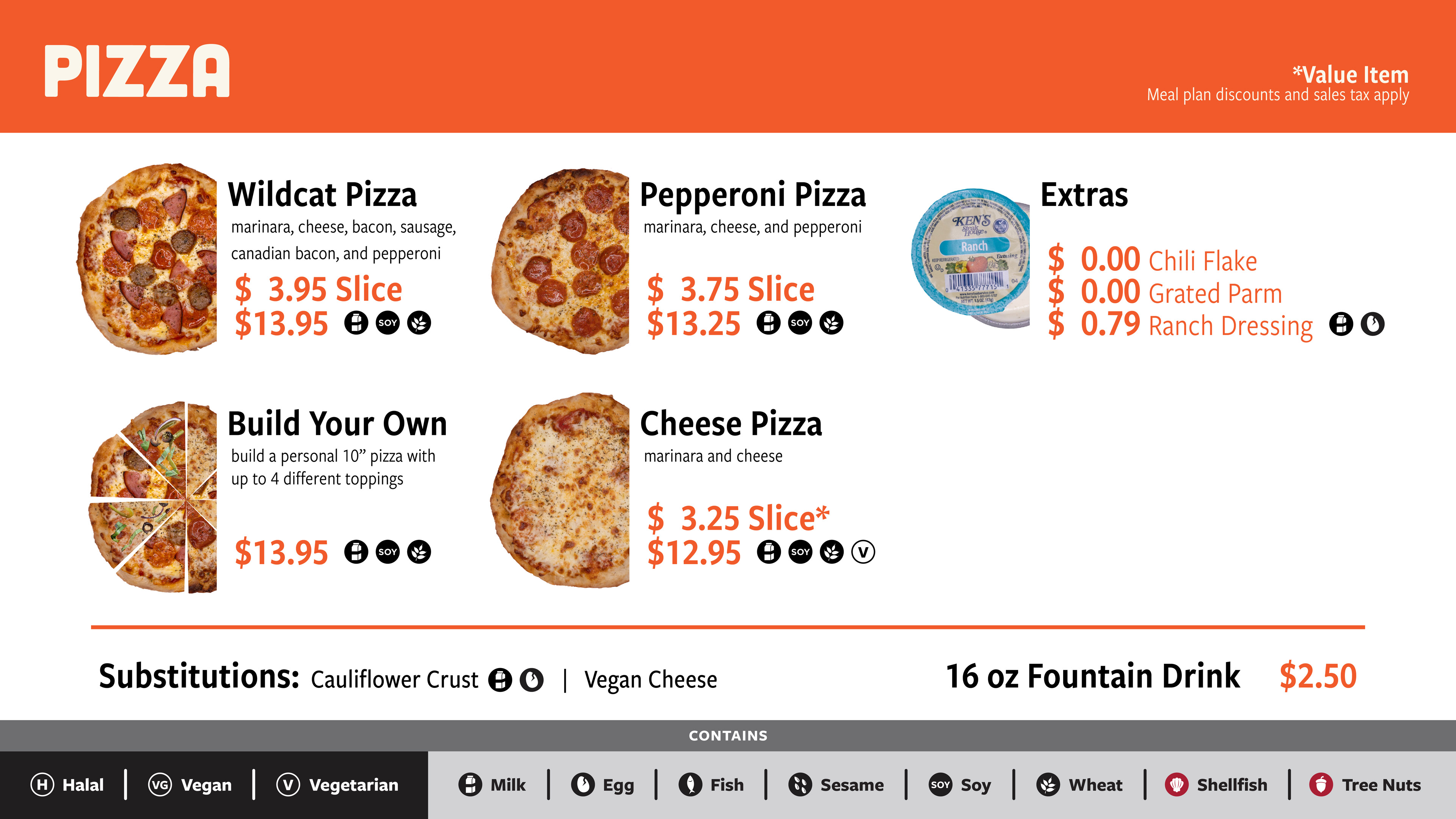 The pizza menu board