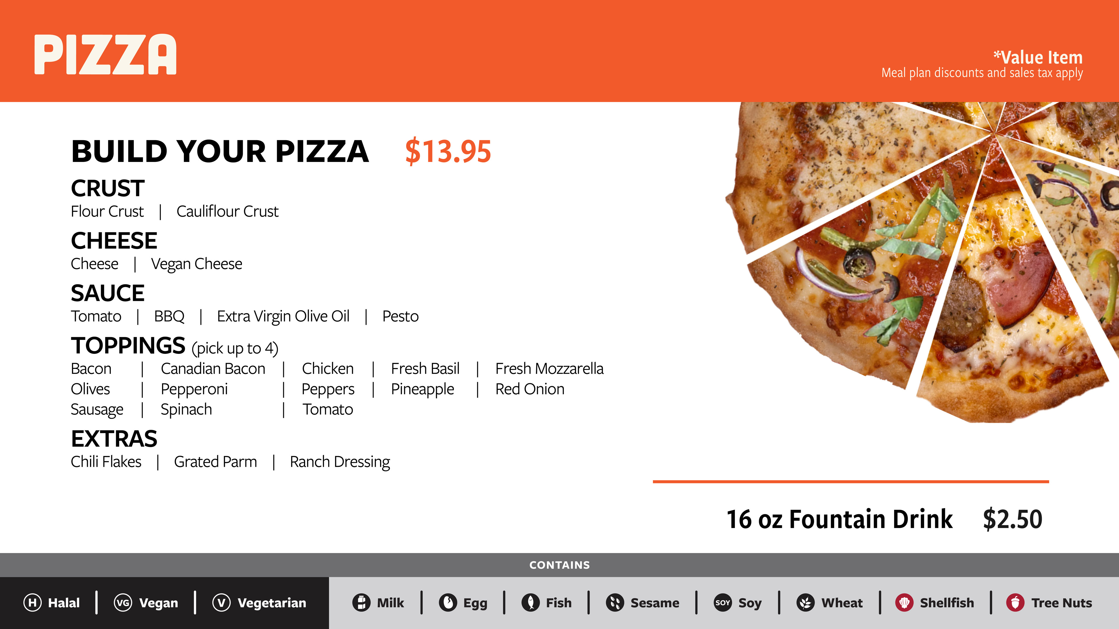 Pizza's build your own pizza options