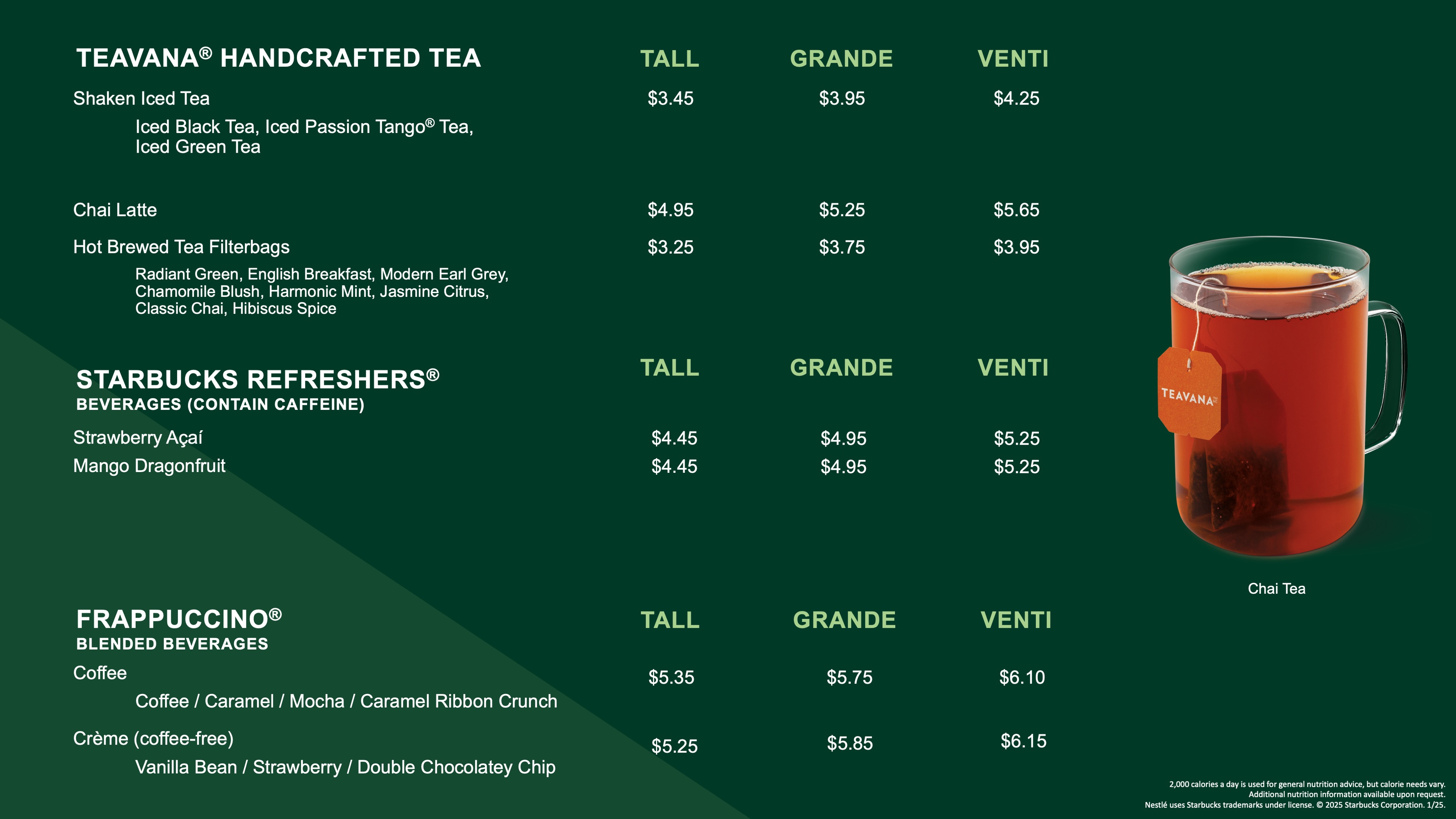 This is the tea menu for cat trax east