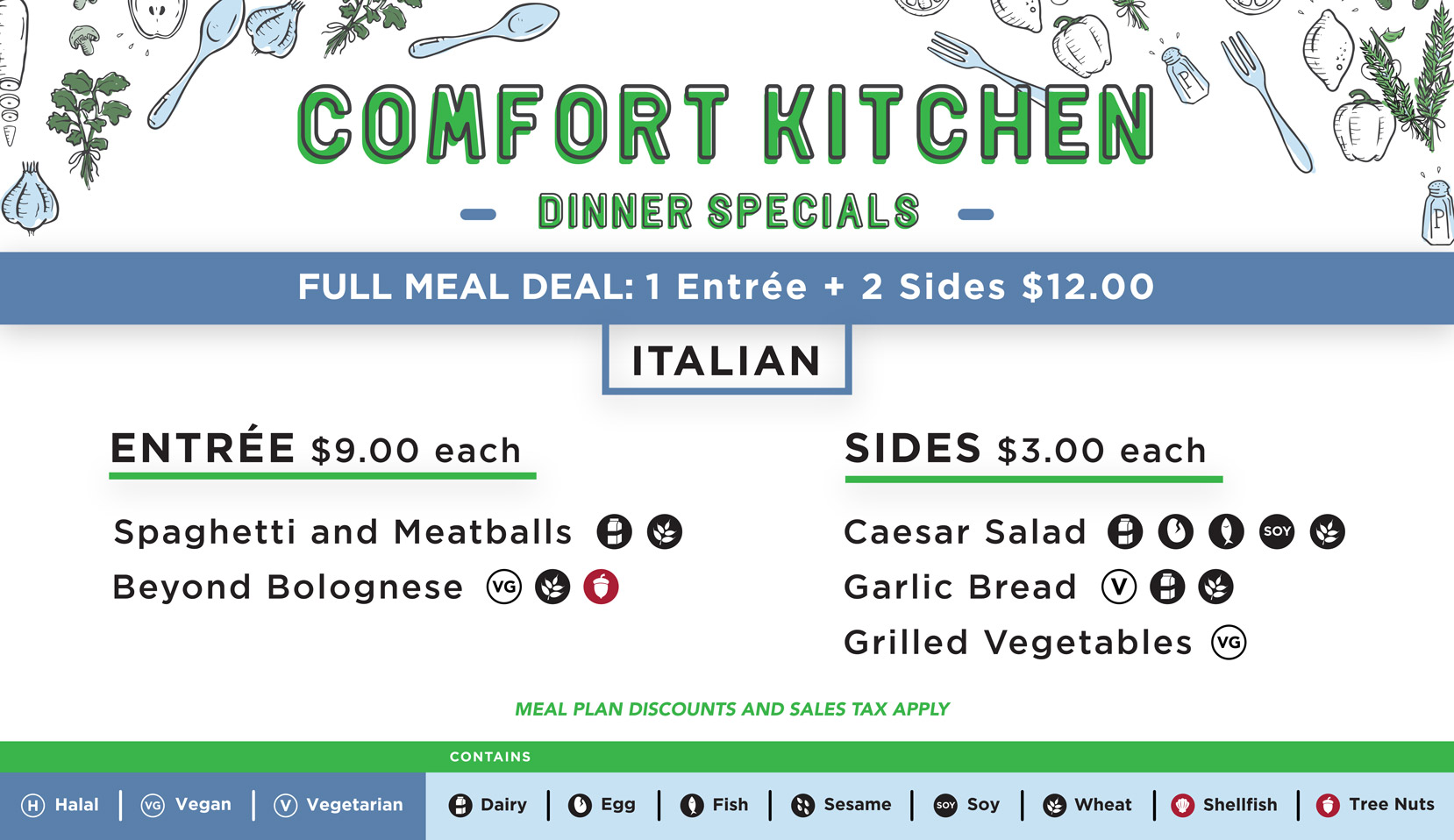 Comfort Kitchen Italian Menu