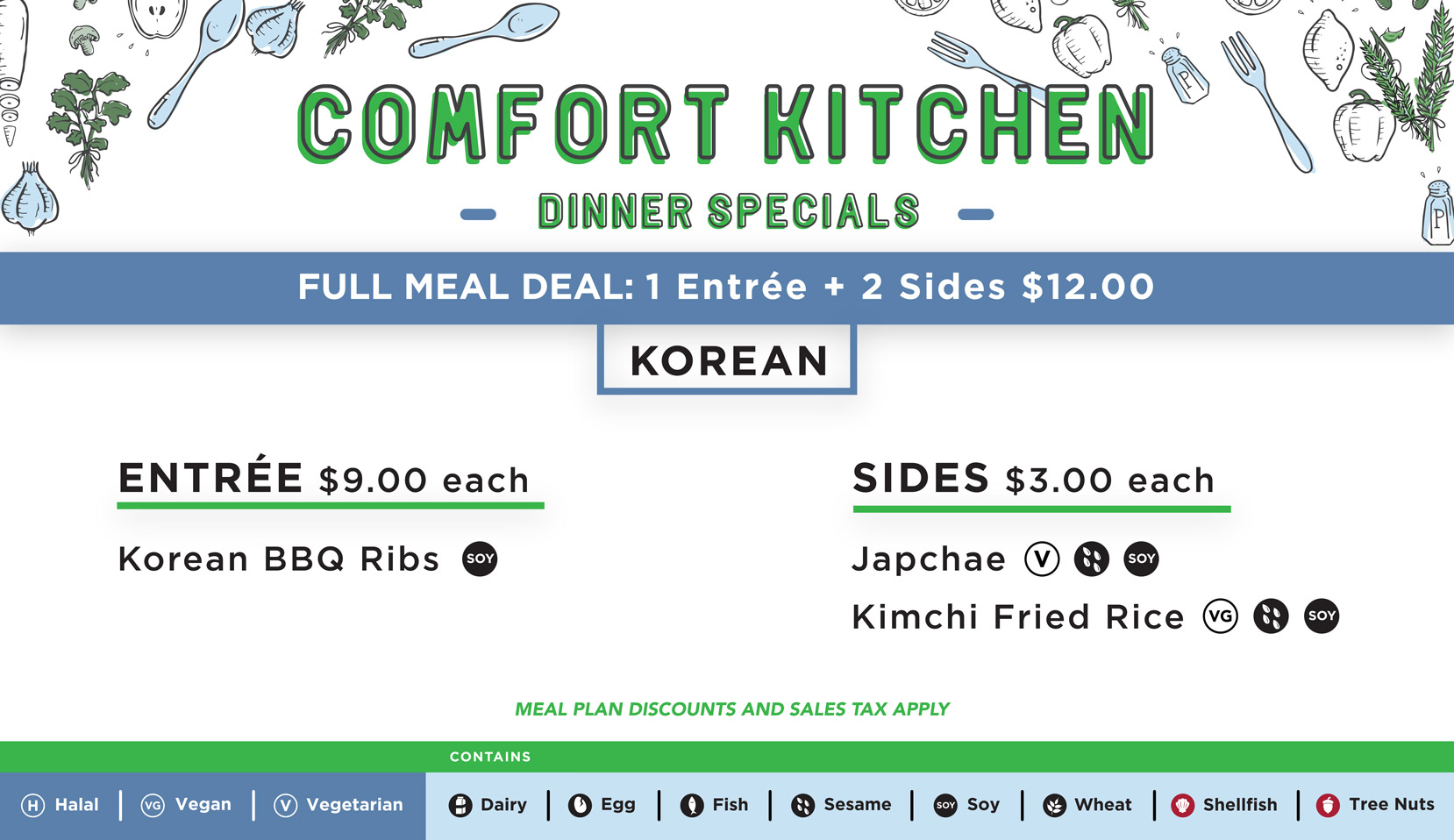 Comfort Kitchen Korean Menu