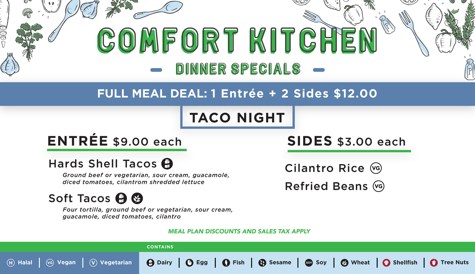 Comfort Kitchen Taco Night Menu