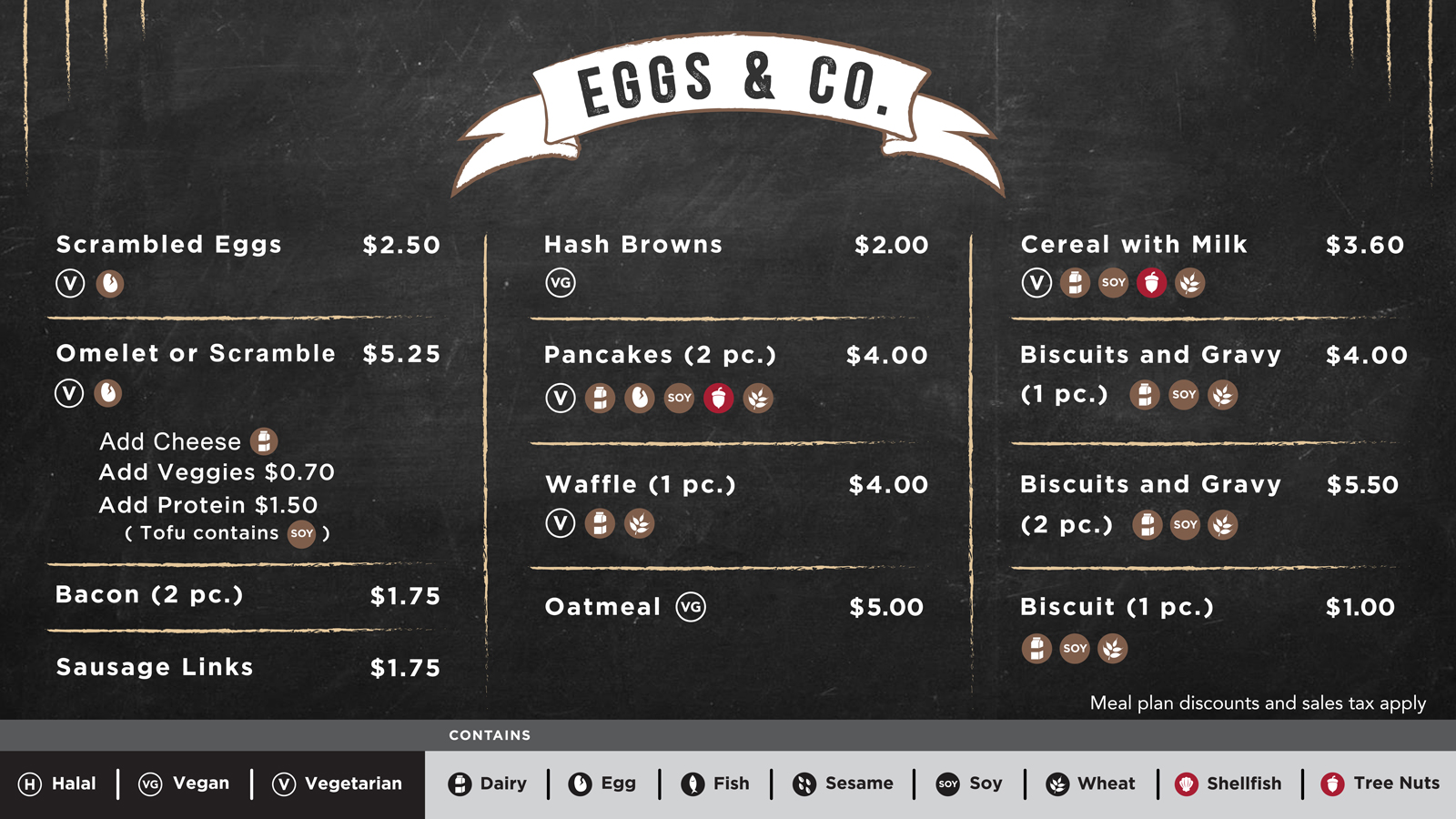 The Eggs and Co. menu board