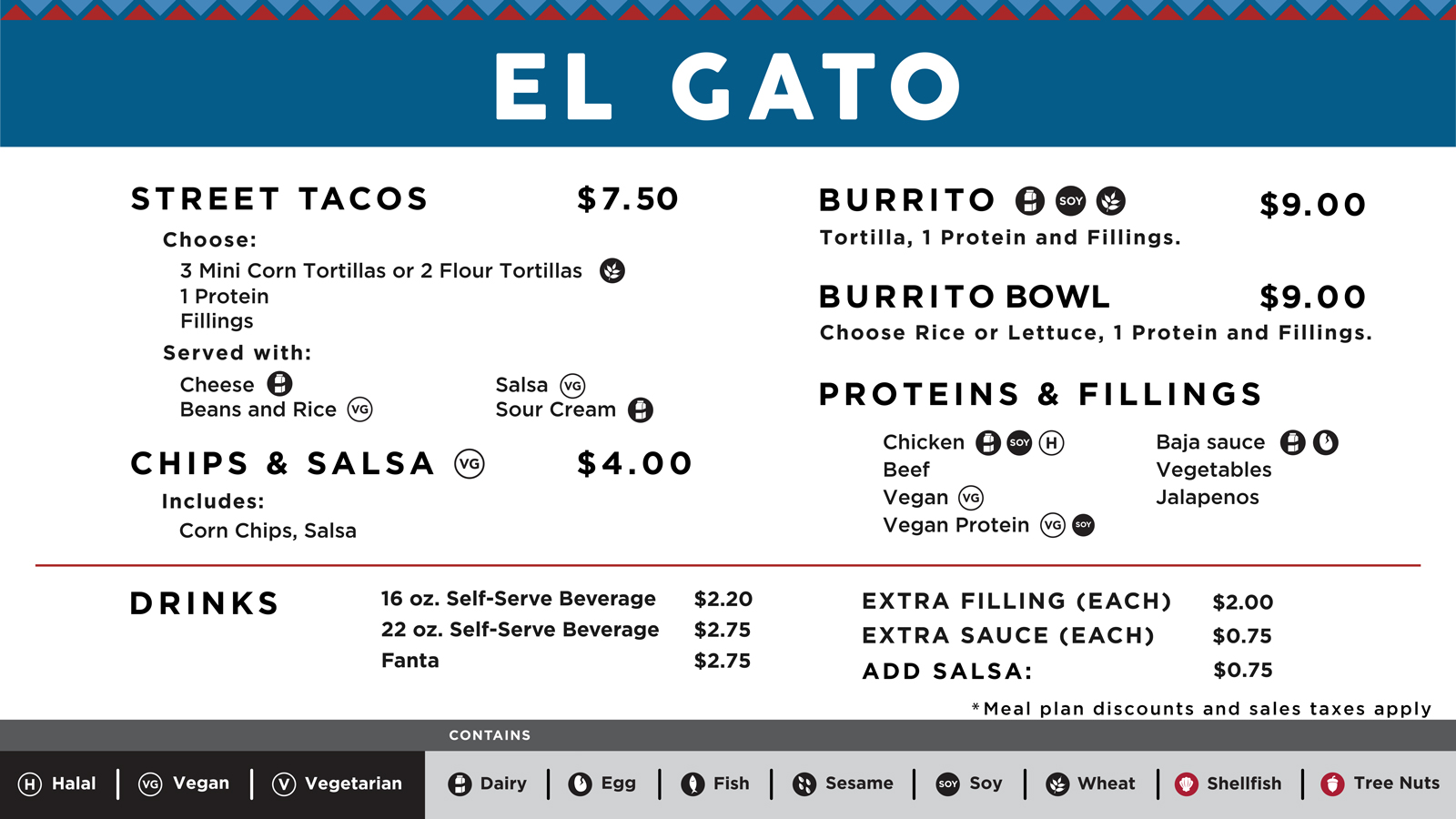 The main menu board for El Gato