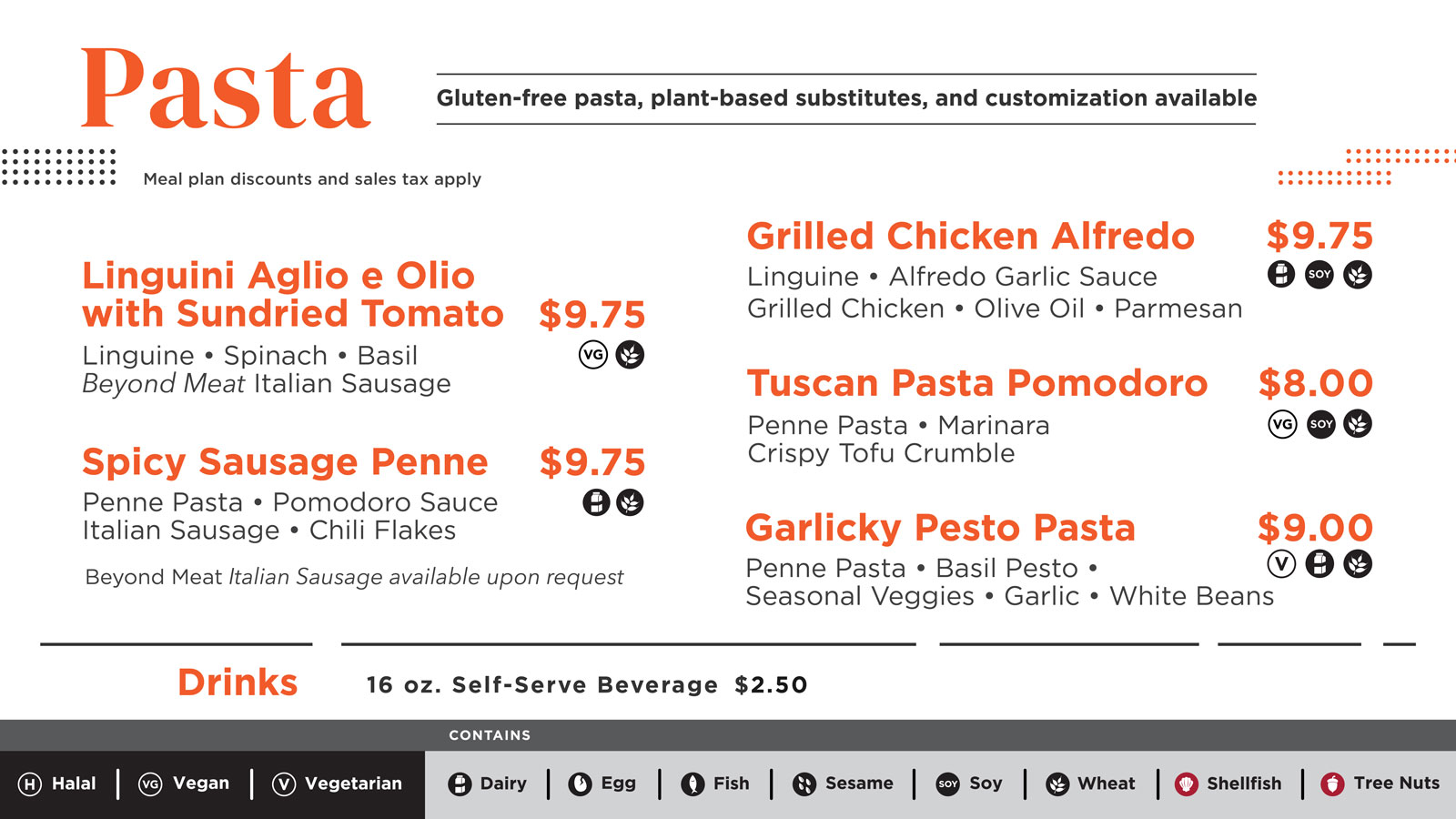 The Pasta restaurant menu board