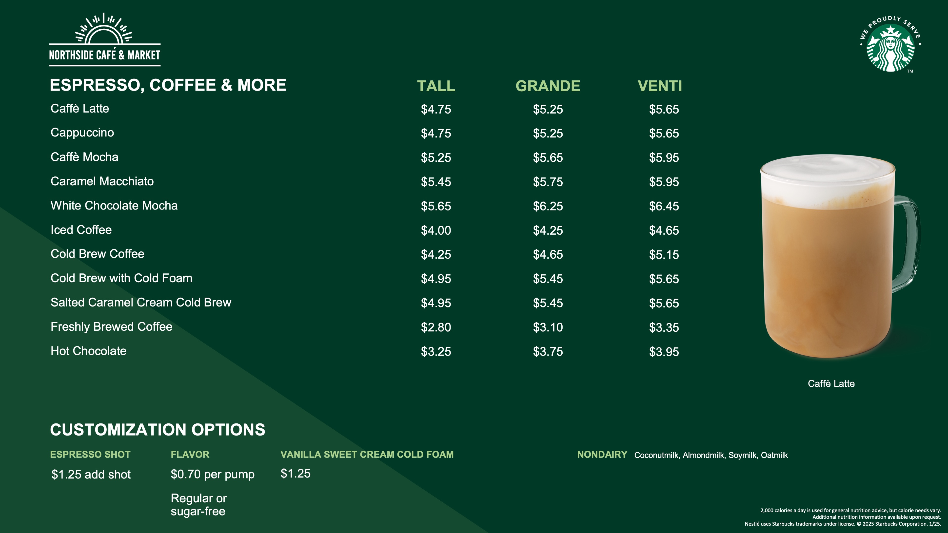 Northside Cafe Menu Board