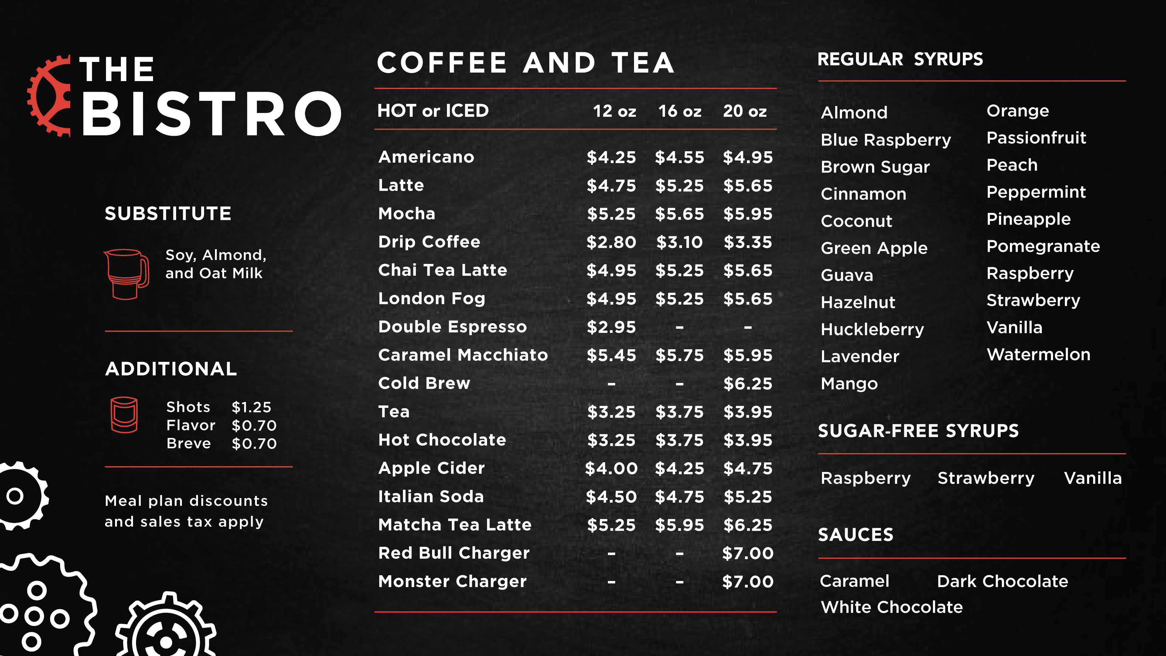 The Menu Board at The Bistro Cafe