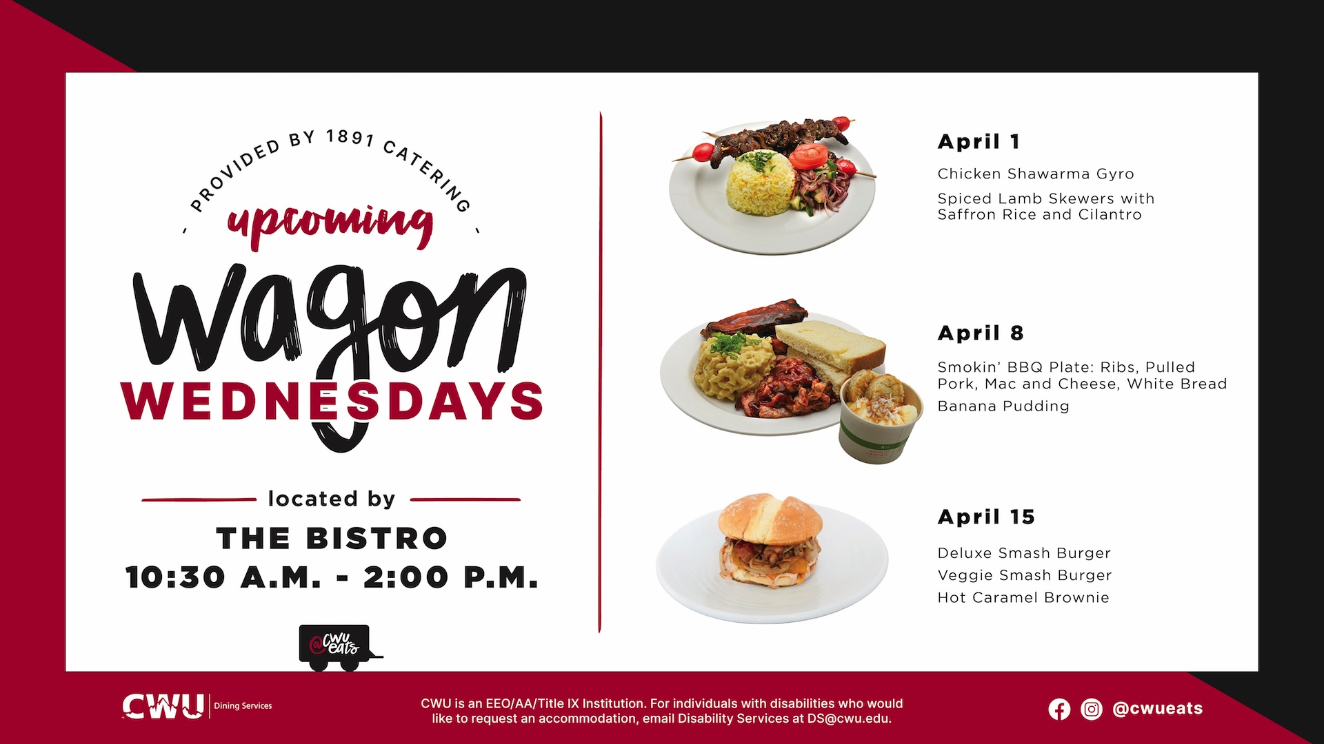 Wagon Menu for April 1, 8 and 15