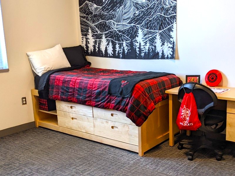 Twin XL bed with desk and desk chair