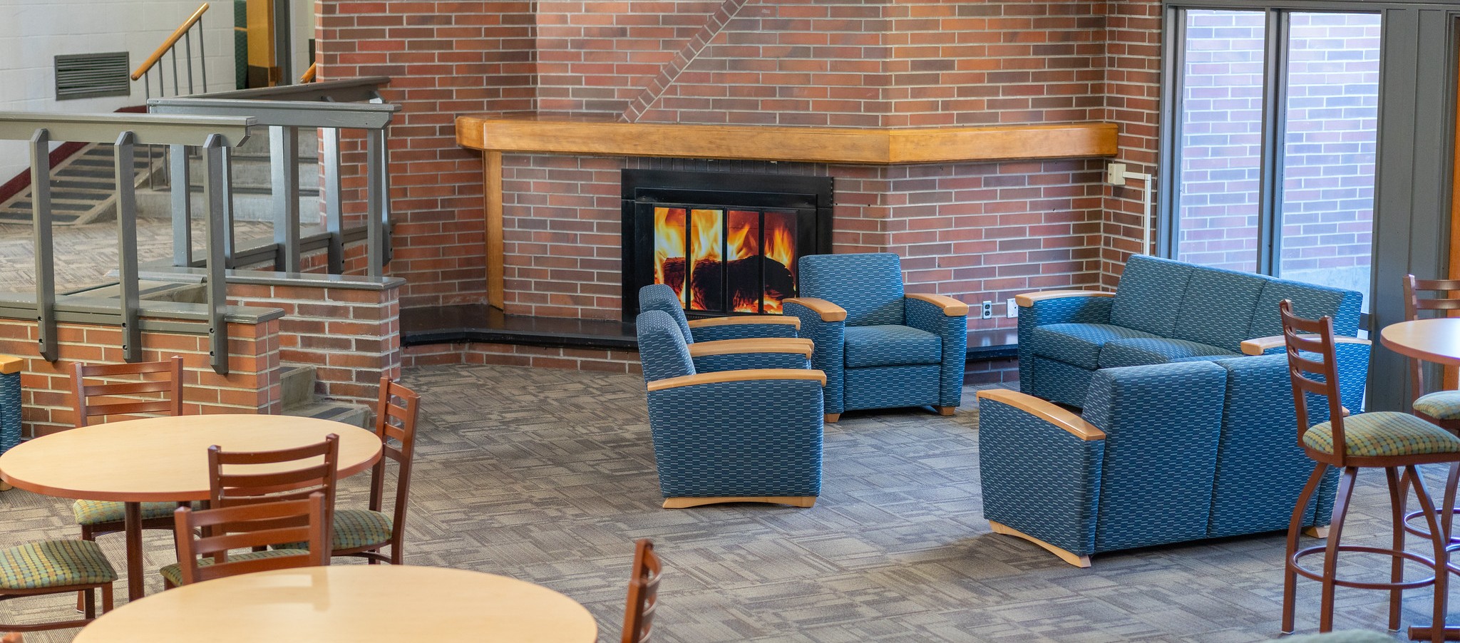Lounge with chairs, couches, and tables