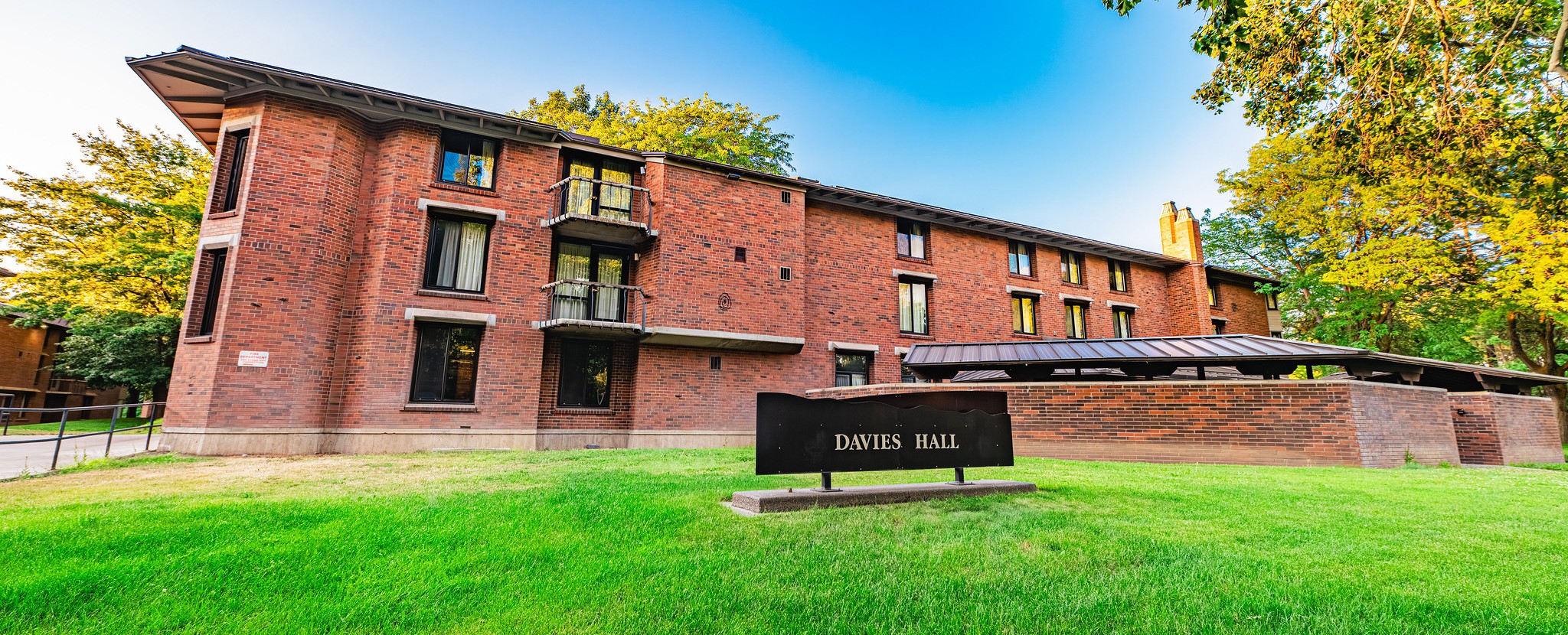 Brick three-story residence hall