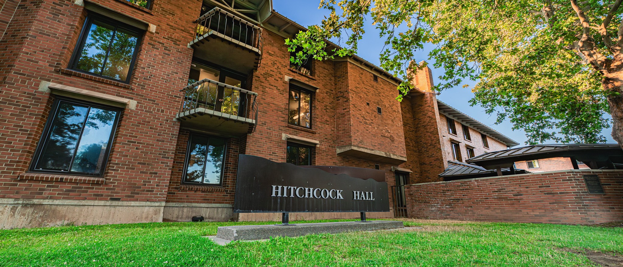 Brick three-story residence hall