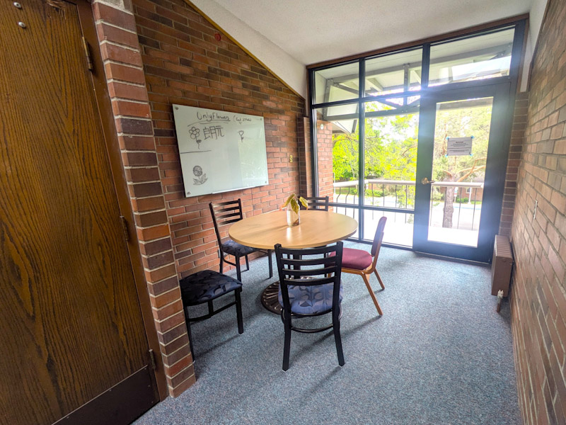 Study area with two chairs and a whiteboard