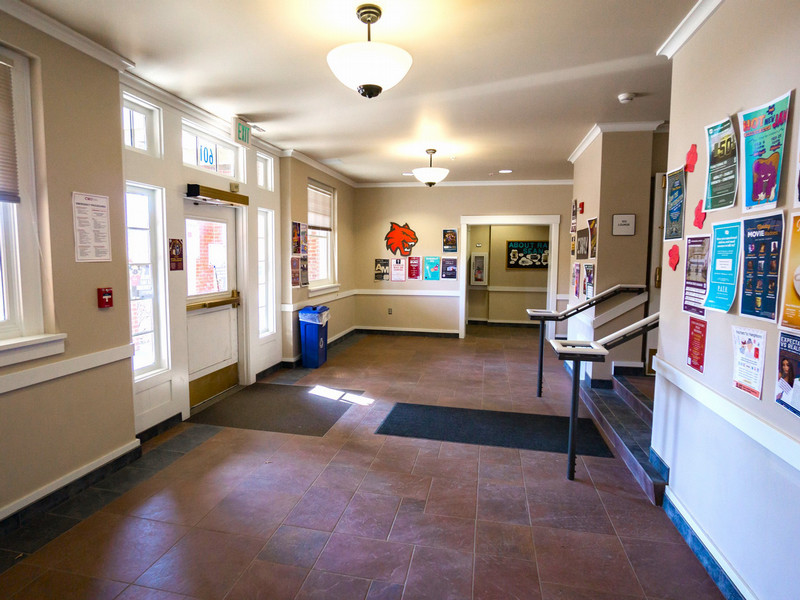 Hall entrance with bulletin board