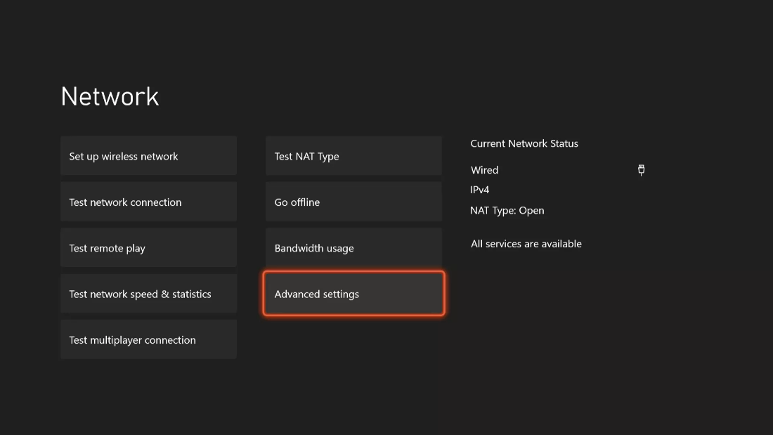 advanced settings highlighted