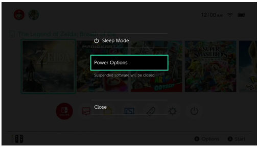 Screenshot of switch power options