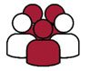 A logo of icon "people" in a group. Some are colored red the rest are white.