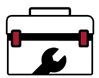 A logo of a white toolbox with red latches.