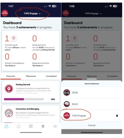 cwu engage how to access dashboard