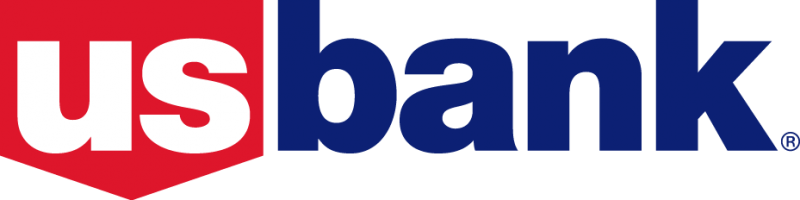 The Logo for US Bank. They use the colors red white and blue in their branding and regular font. 